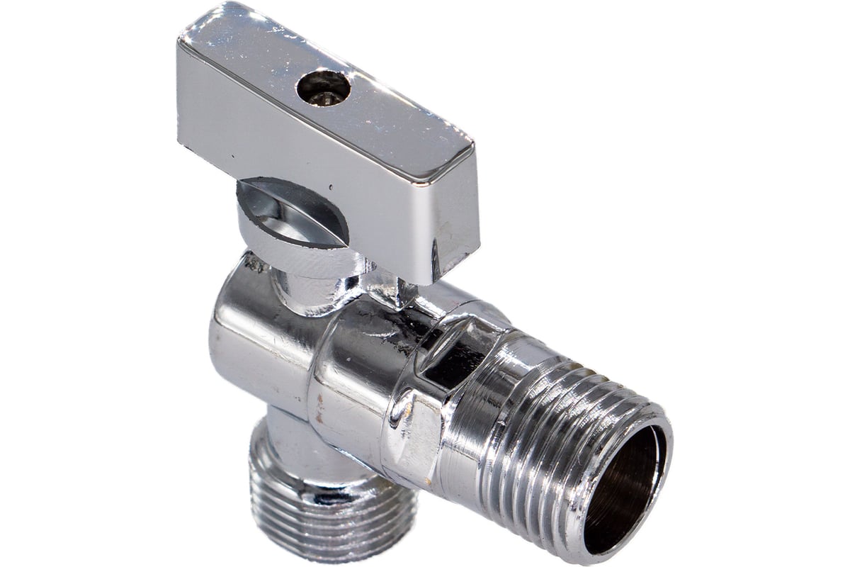 Шаровой кран для бытовых приборов СТМ угловой 1/2"х1/2" г/ш., удлиненная резьба, с отражателем, бабочка, хром CAMF1212