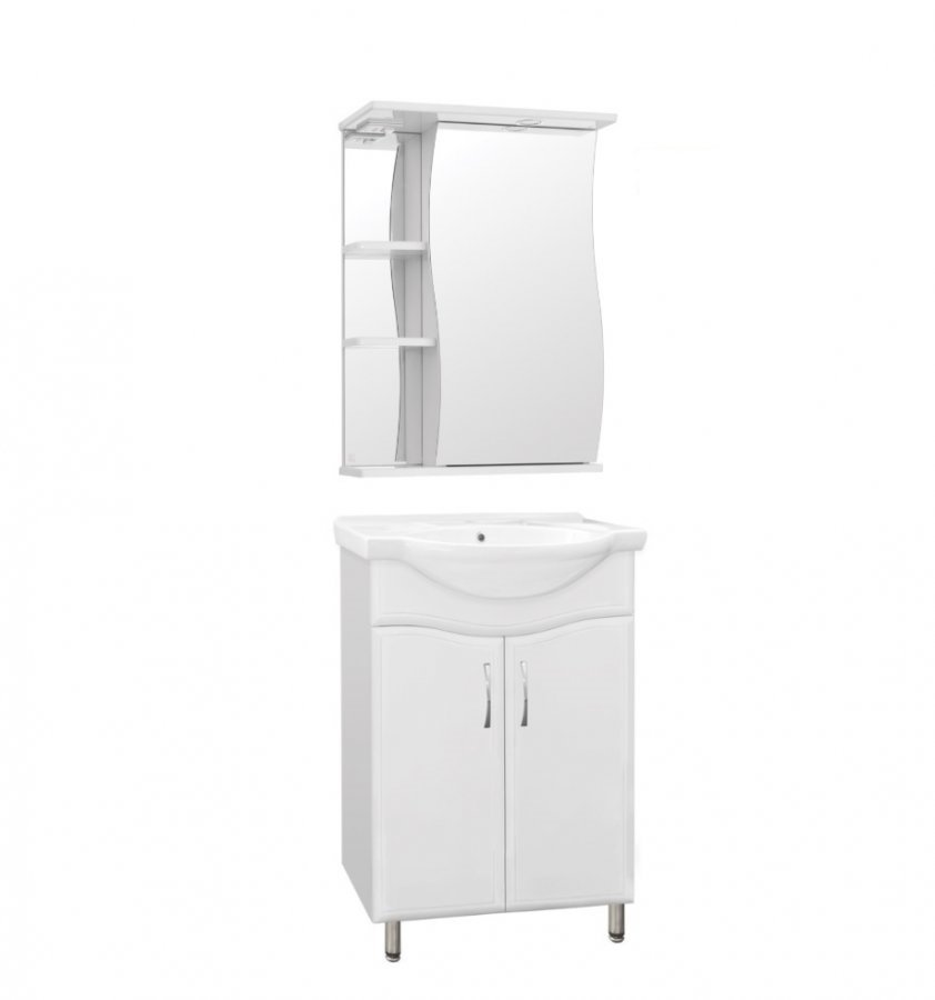 Зеркальный шкаф Style Line Волна 60x73 см с подсветкой, белый ЛС-00000121