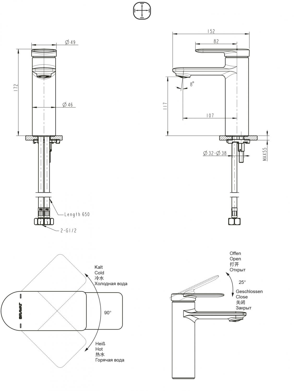 Смеситель для раковины Bravat Eddie F1369402BW-ENG черный