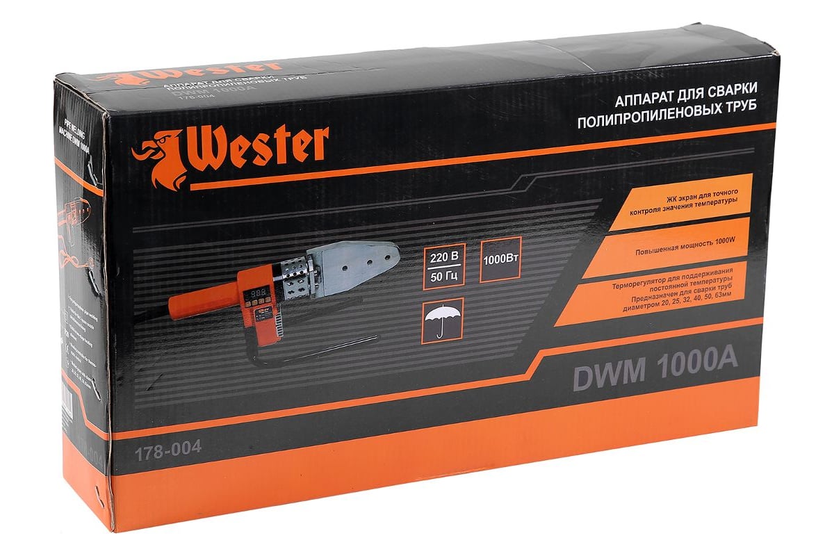 Аппарат для сварки Wester ПП труб DWM1000A 1000 Вт, с 6-ю насадками 159376