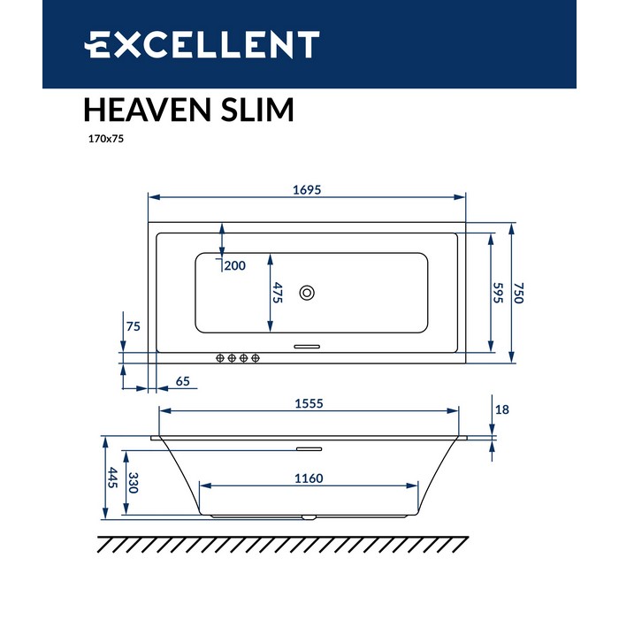 Акриловая ванна Excellent Heaven Slim WAEX.HEV17WHS 170x75