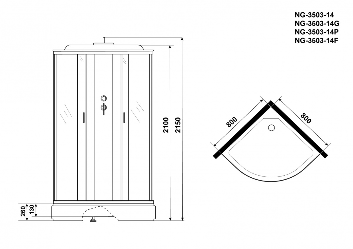 Душевая кабина Niagara NG 3503-14G 80x80 стекло тонированное, гидромассаж