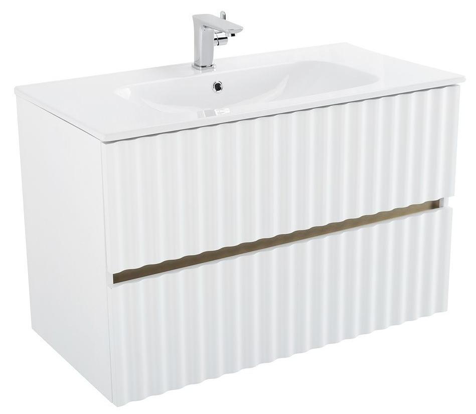 Тумба с раковиной Art&Max Elegant 90 см, LED подсветка, белый глянец