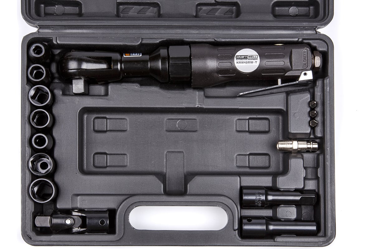 Пневматическая трещотка с набором головок 1/2" Kraftwell в кейсе KRW12RW-T