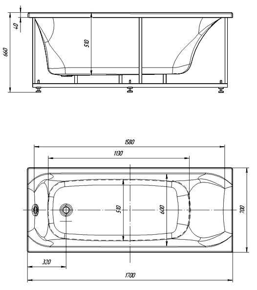 Акриловая ванна Aquatek Альфа 170х70 см