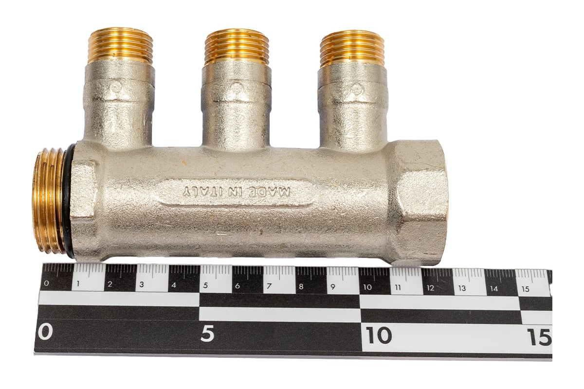 Коллектор с шаровыми кранами STOUT Smb 6211 011203 1", 3 отвода 1/2", синие ручки RG0091AACQMBJO