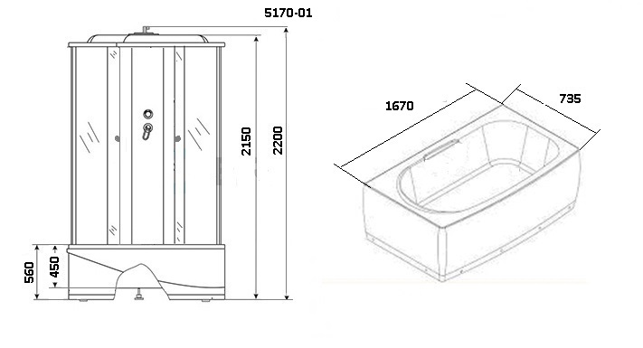 Душевой бокс Niagara NG-5170-01 170x75 стекло тонированное