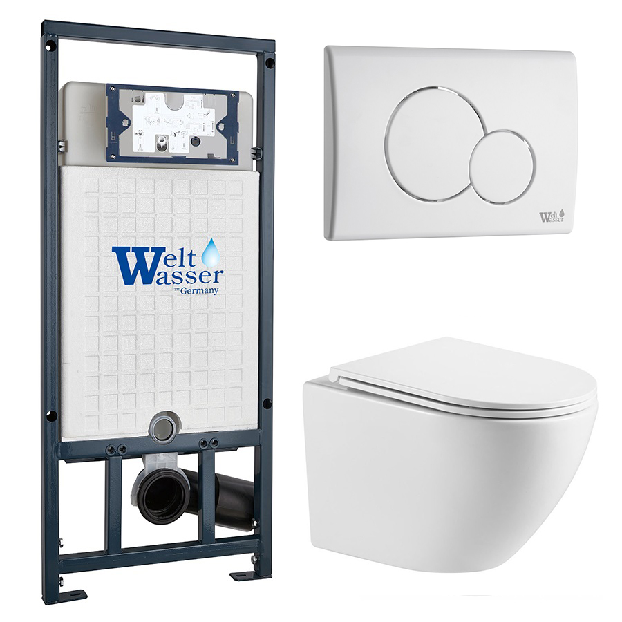 Комплект Weltwasser 10000011315 унитаз Merzbach 043 GL-WT + инсталляция Marberg 507 + кнопка Mar 507 RD GL-WT