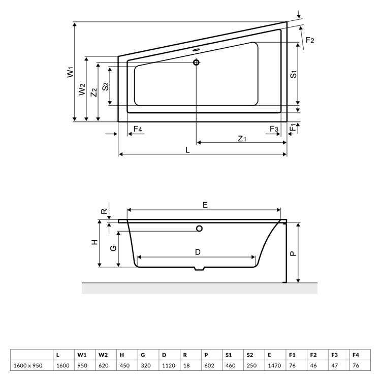 Акриловая ванна Excellent M-Sfera 160x95 R