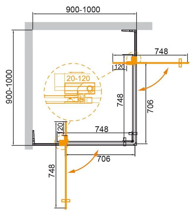 Душевой уголок Cezares SLIDER-A-2-90/100-GRIGIO-Cr 90/100x90/100 серый, хром