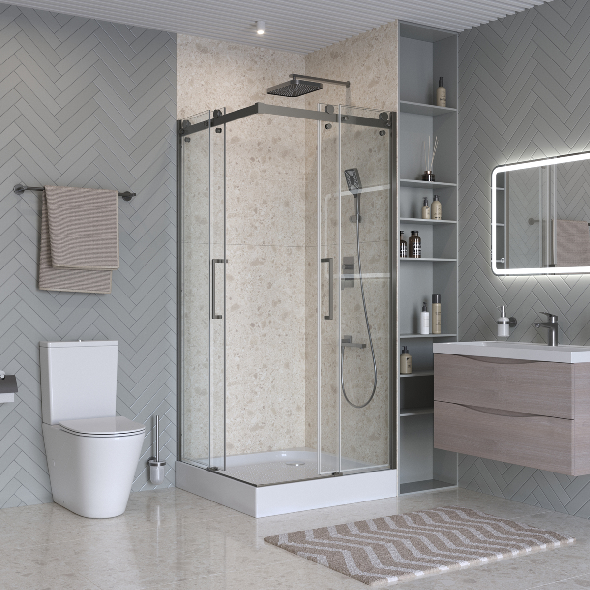Душевой уголок BelBagno MARINO-2-A-2-90-C-GM 90x90 прозрачный, оружейная сталь