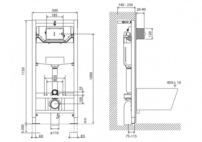 Инсталляция для унитаза BelBagno BB001-120/BB005-PR-CHROME с кнопкой, хром