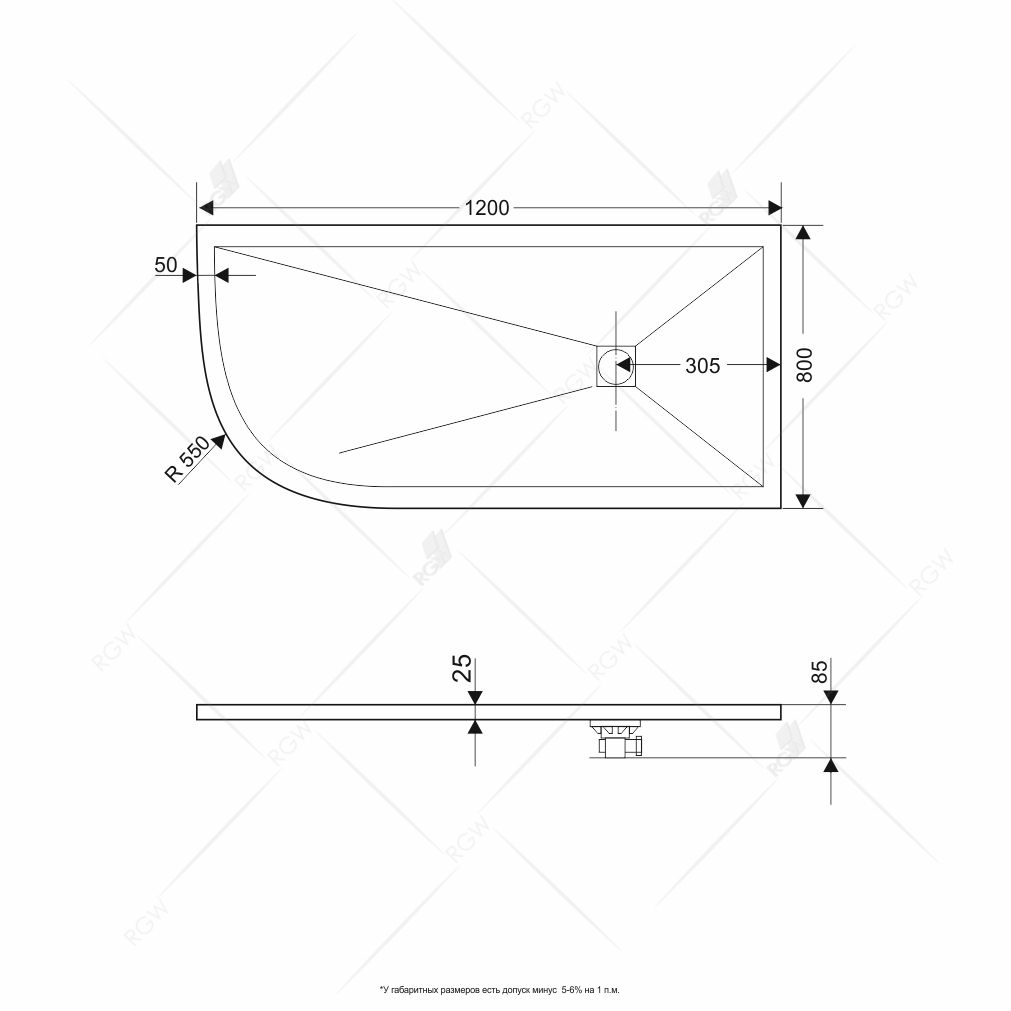 Поддон для душа RGW Stone Tray ST/AL-0128G 80x120 графит, асимметричный, правый