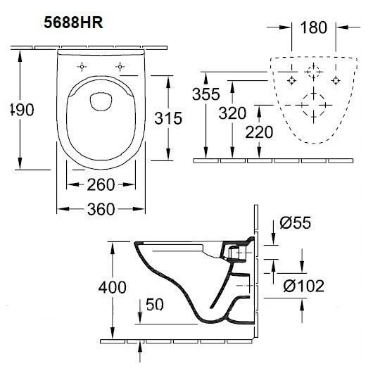 Подвесной унитаз Villeroy&Boch O.Novo 5688HR01 безободковый, с микролифтом