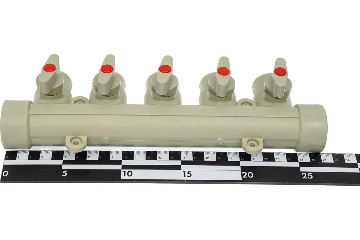 Коллектор с шаровыми кранами Lammin ppr вр 32x1/2x5 7/1 серый Lm31082515032G