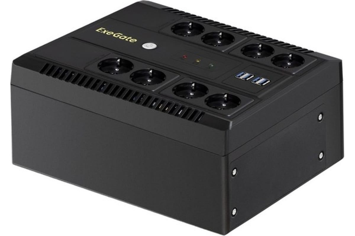 Источник бесперебойного питания Exegate NEO NNB-800.LED.AVR.8SH.CH 800VA 480W, LED, AVR, 8*Schuko, 4*USB-порта для зарядки, Black 293854