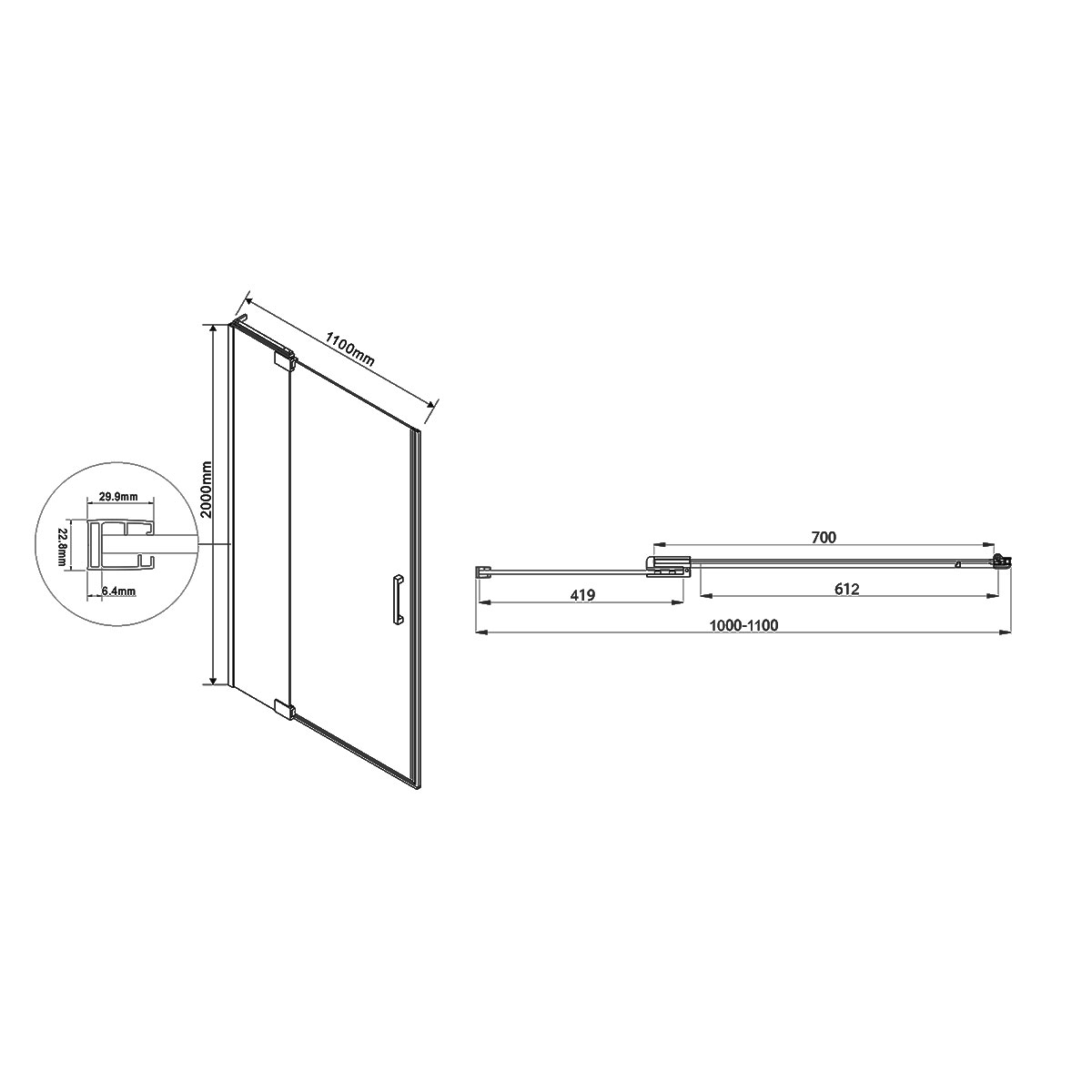 Душевая дверь Vincea Extra VDP-1E 100/110x200 хром, прозрачная