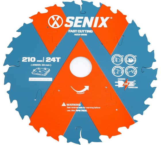 Диск пильный по дереву 210х30 мм, 24Т SENIX AECS-0008