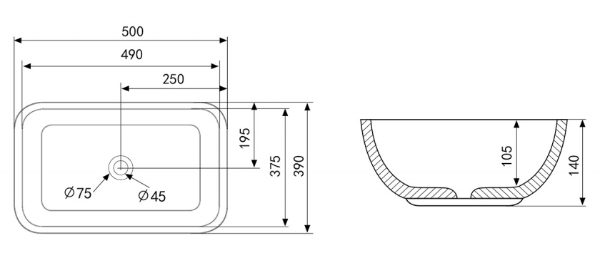 Раковина Abber Rechteck AC2202MB 50 см матовый черный