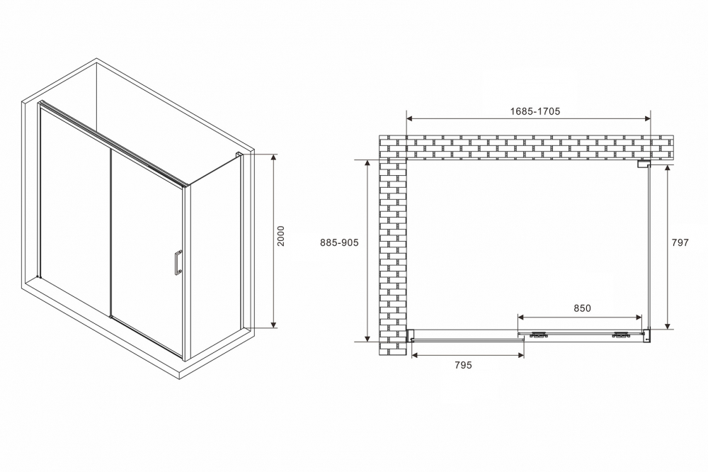 Душевой уголок Abber Komfort AG93170-S92 170x90 профиль хром