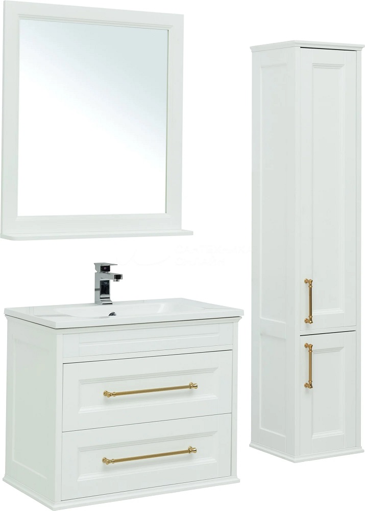 Мебель для ванной Aquanet Бостон 80 см белый матовый, ручки золото