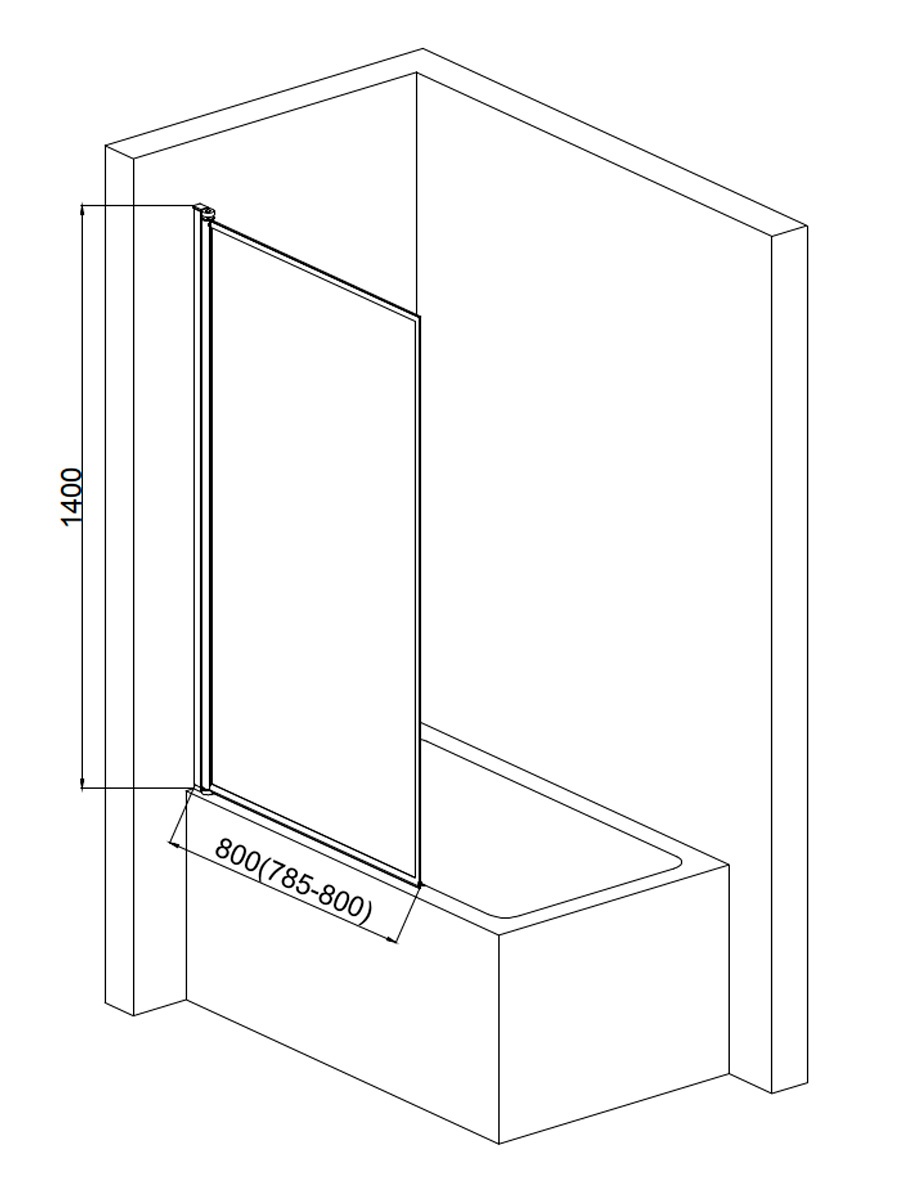 Шторка для ванны AQUAme AQM2859-L 80x140 левая, прозрачное стекло, черный