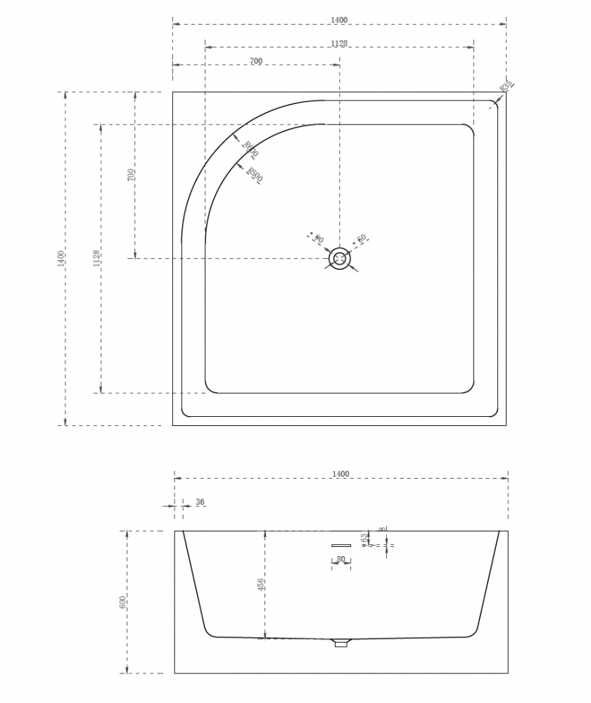 Акриловая ванна Abber AB9337 140x140, белый