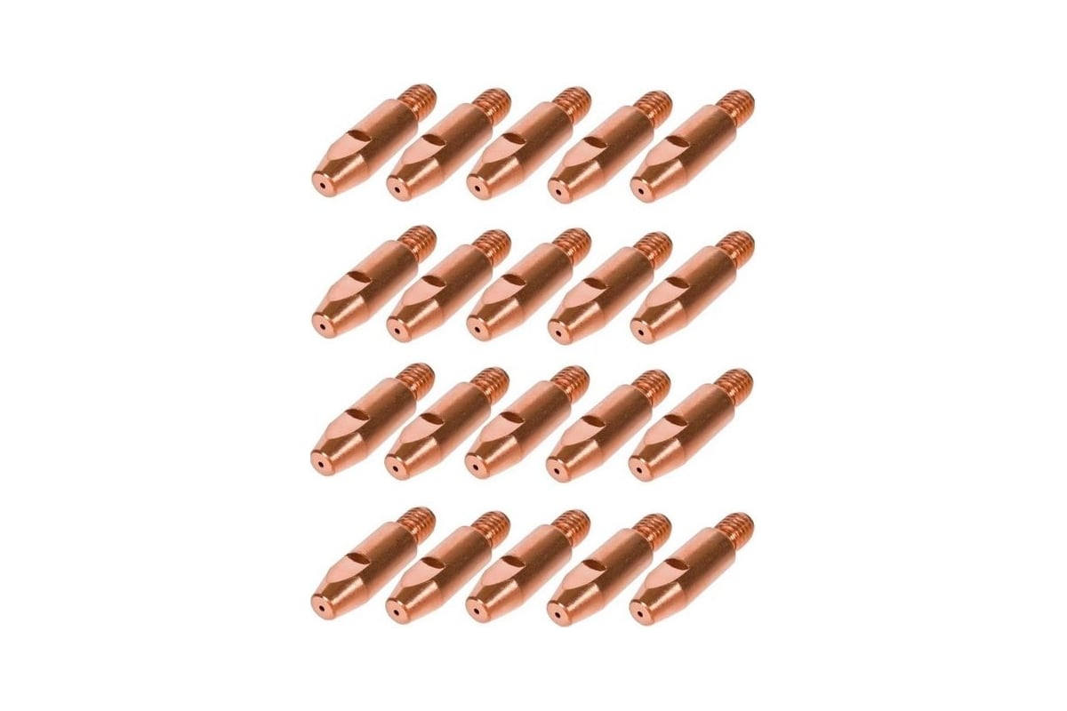 Наконечник токопроводящий 20 шт, CU-E, М6x28 мм, d=0.8 мм для горелок mig/mag Энаргит CU-E-M6-28-08-20