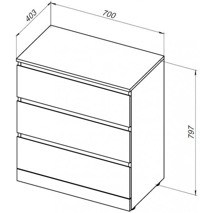 Комод Aquanet Сканди 70 см 3 ящика, дуб крафт 00302550