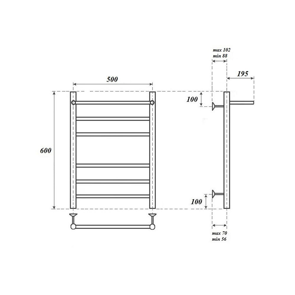 Полотенцесушитель водяной Point PN10156P П5 50x60, с полкой, хром