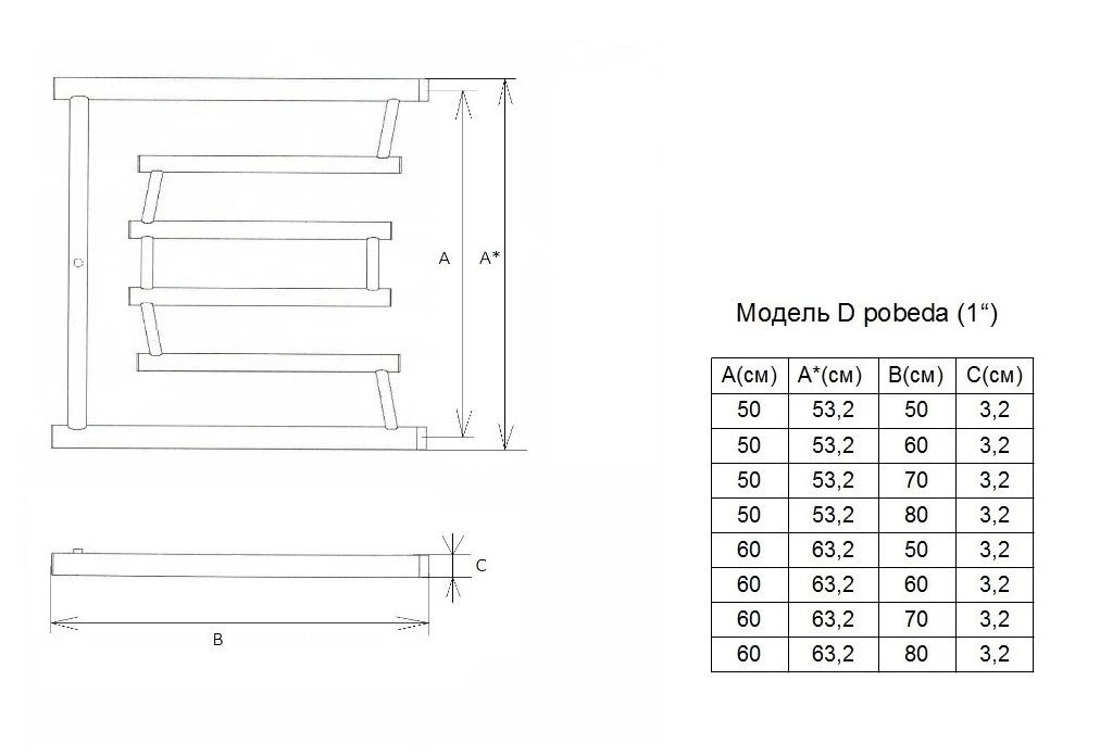 Полотенцесушитель водяной Двин D pobeda 1"-1/2"-3/4" 60x53 хром