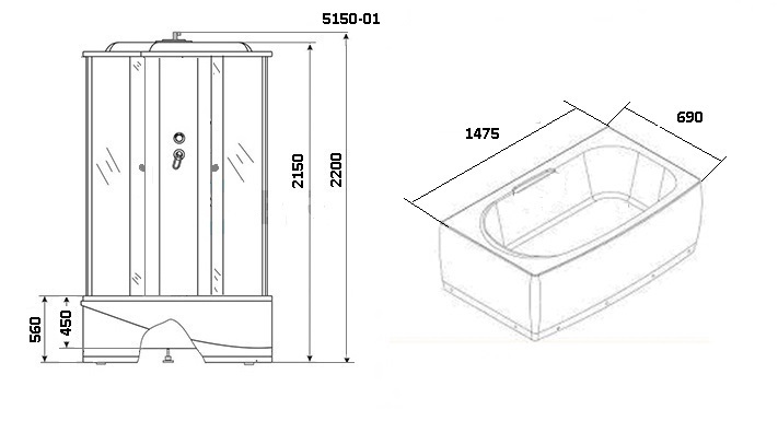 Душевой бокс Niagara NG-5150-01 150x70 стекло тонированное