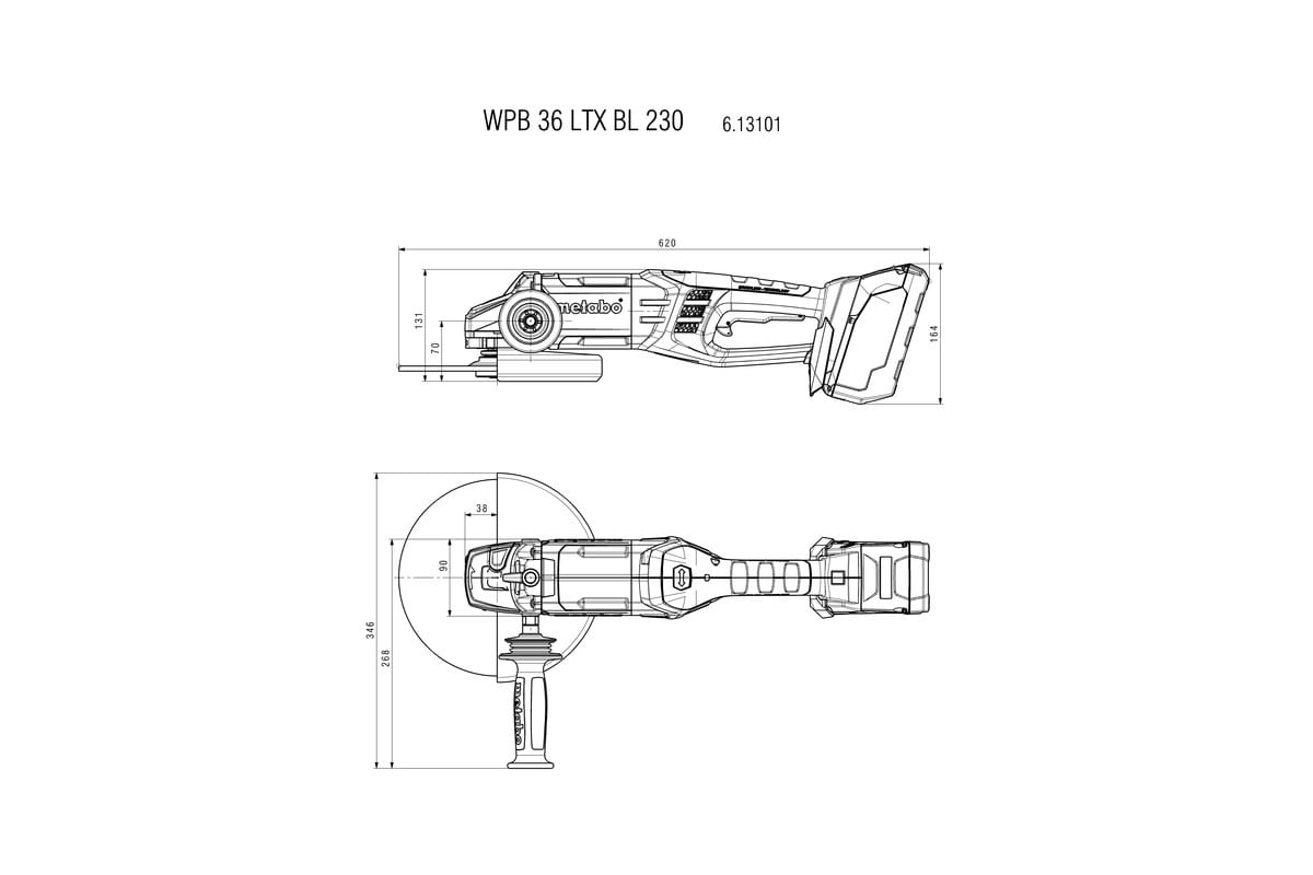 Аккумуляторная угловая шлифмашина Metabo WPB 36 LTX BL 230 613101660