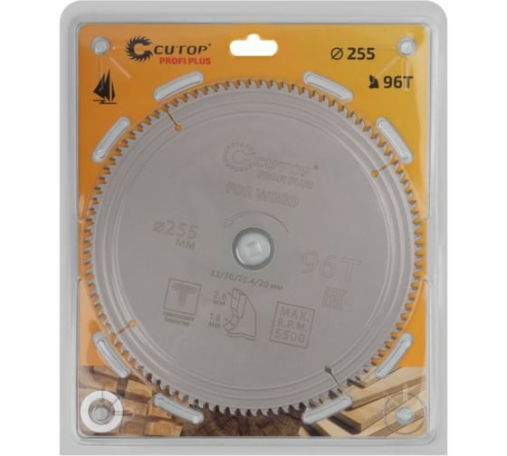 Диск пильный с тефлоновым покрытием по дереву Profi plus 255x1.8/2.6x32/30/25.4/20 мм, 96Т CUTOP 75-25596Т