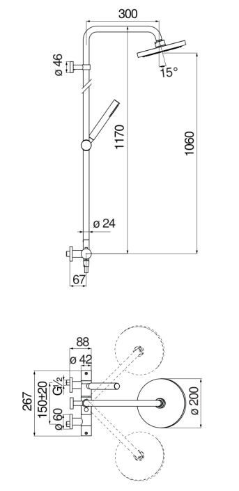 Душевая стойка Nobili Velis VE125030/30CR с термостатом, Chrome