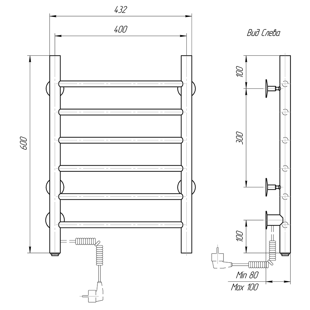 Полотенцесушитель электрический Domoterm Аврора DMT 109-6 40x60 EK ТЭН слева, хром