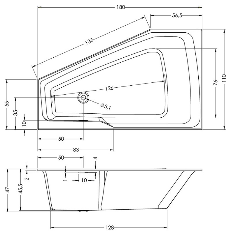 Акриловая ванна Riho Rethink Space 180x110 R белый глянец B115001005