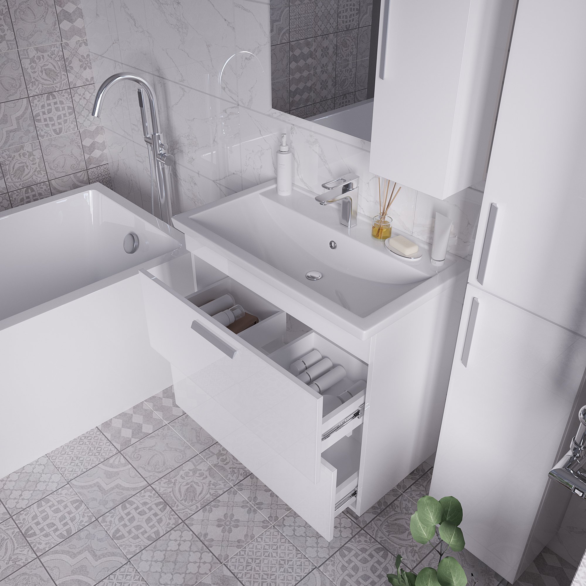 Тумба с раковиной Grossman Нео 80 см два ящика