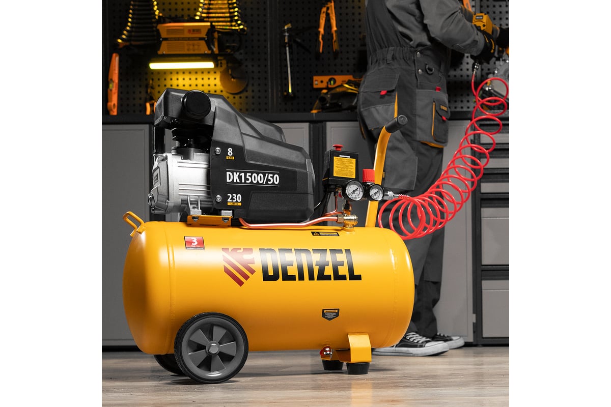 Воздушный компрессор Denzel DK1500/50,Х-PRO 1,5 кВт, 230 л/мин, 50 л 58064