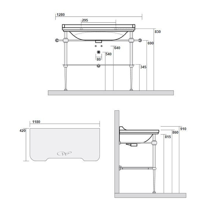 Консоль с раковиной Kerasan Waldorf 120 см хром