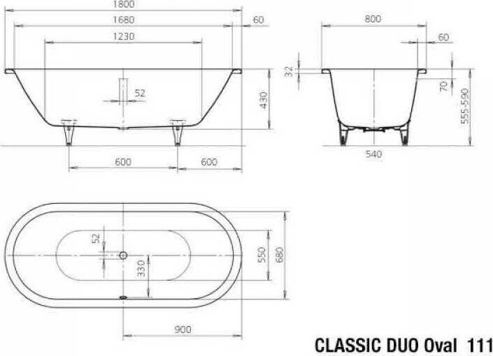 Стальная ванна Kaldewei Classic Duo Oval 111 180x80