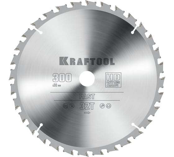 Диск пильный по дереву Kraftool Fast 300x30 мм, 32Т 36950-300-30