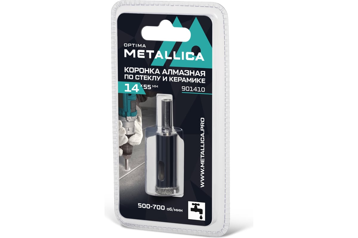 Коронка алмазная 14x55 мм, #80, по стеклу и плитке METALLICA Optima 901410