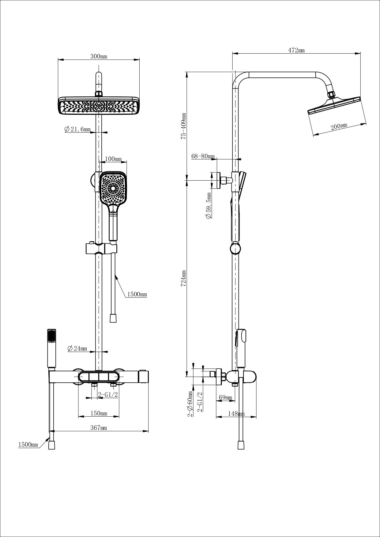 Душевая стойка Wonzon&Woghand Muse Legato WW-B4129-BG термостат, брашированное золото