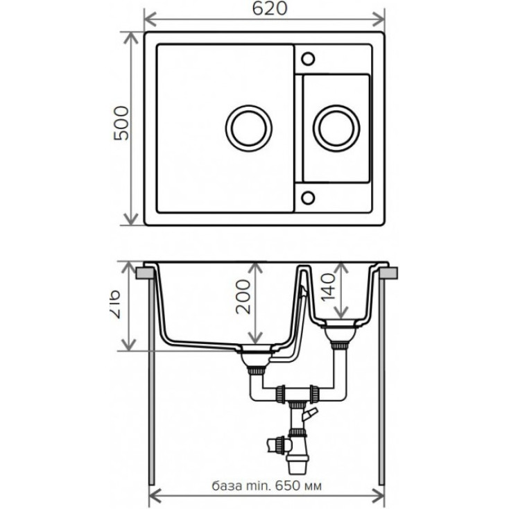 Кухонная мойка Tolero R-109 №923 62 см белый