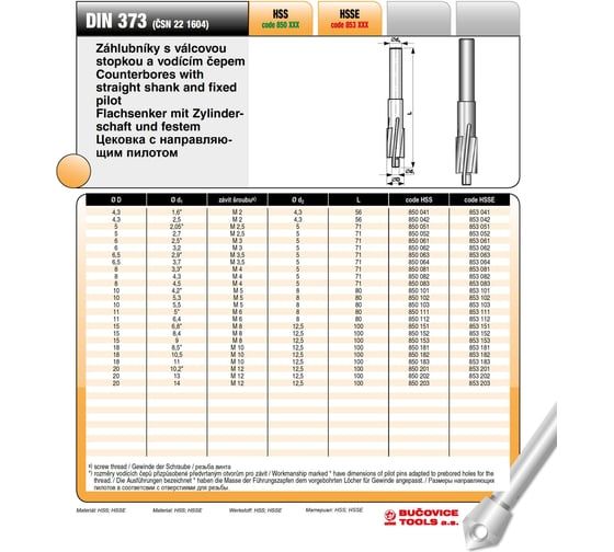 Цековка (2.05/5х56 мм; 180 гр.; M2.5; HSSE) Bucovice Tools 853051