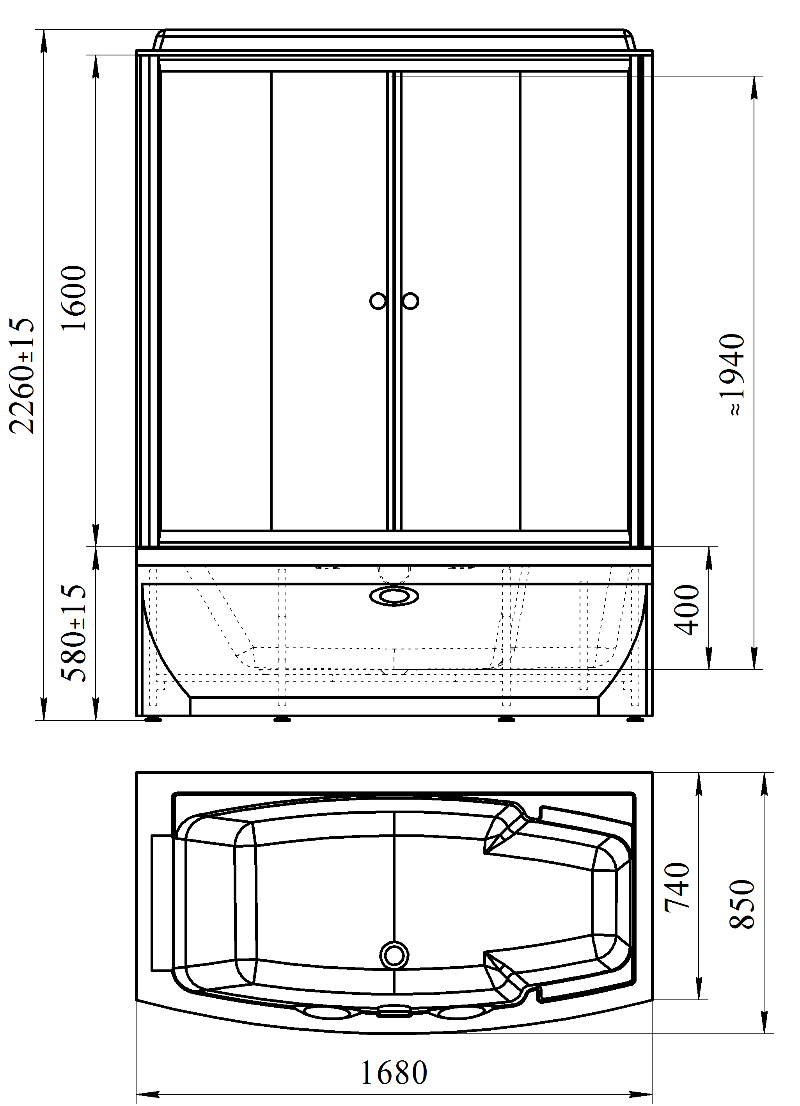 Душевой бокс Радомир Элис 1-04-1-1-0-0940 прозрачные шторки 168x85 L