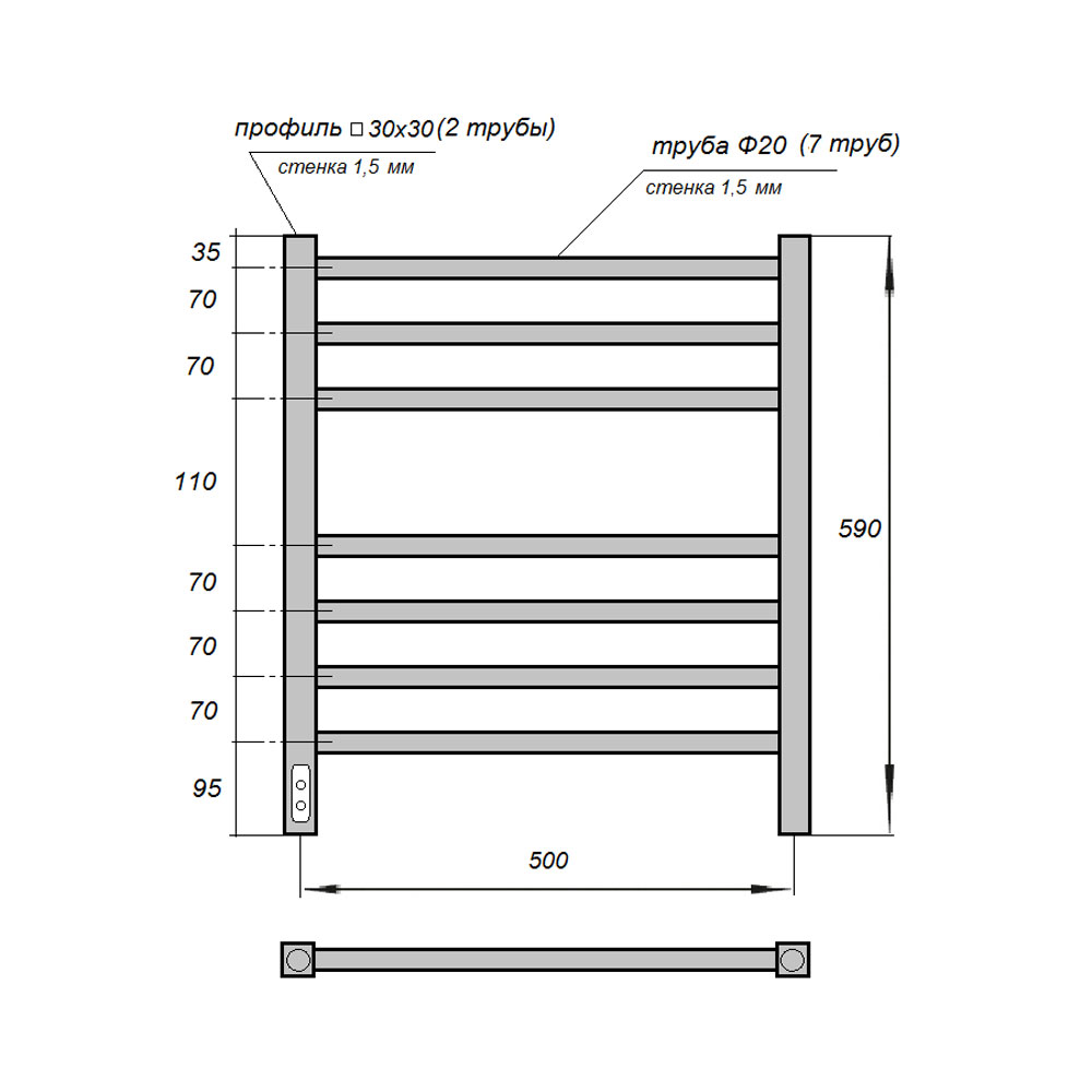 Полотенцесушитель электрический Point Веста PN70756BR П7 50x60 диммер слева, бронза