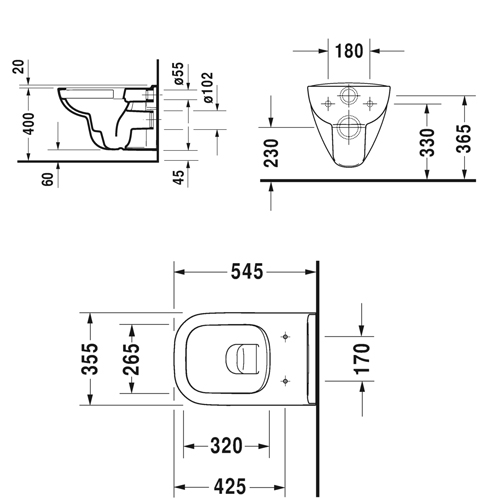 Подвесной унитаз Duravit D-Code Rimless (с крышкой SoftClose) 45700900A1