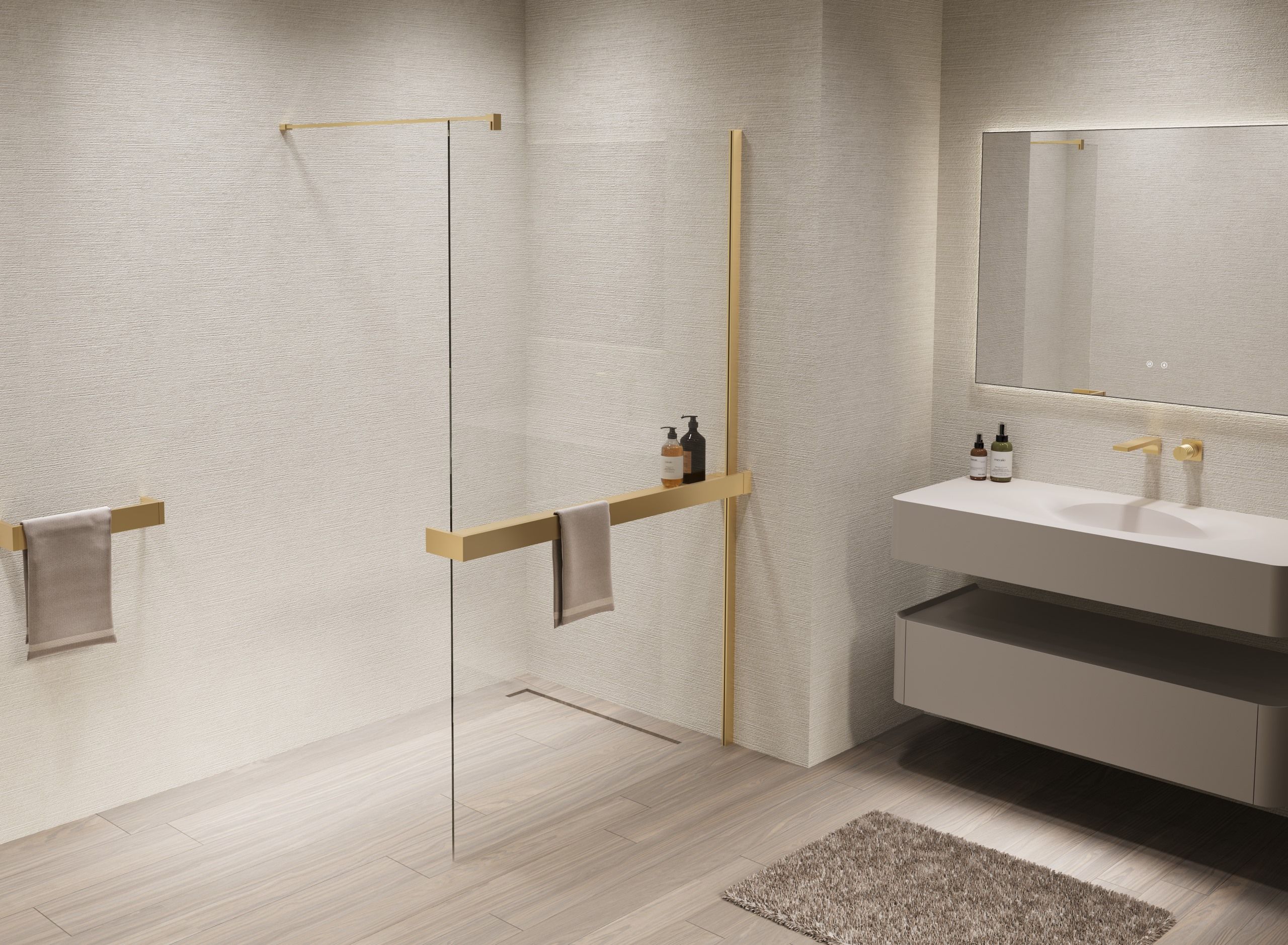 Душевая перегородка Vincea Walk-In VSW-1HR900CLG 90x200 матовое золото, прозрачное